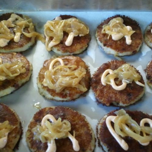 Twice Baked Potato Cakes with Caramelized Onions a