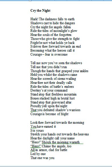 Cry The Night - Original Poem
