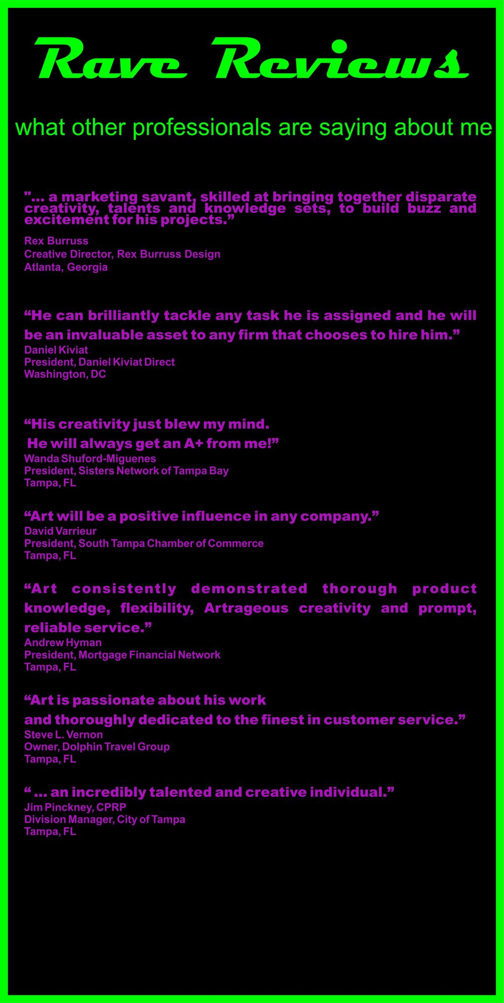 what my clients have said about me [abbreviated ve