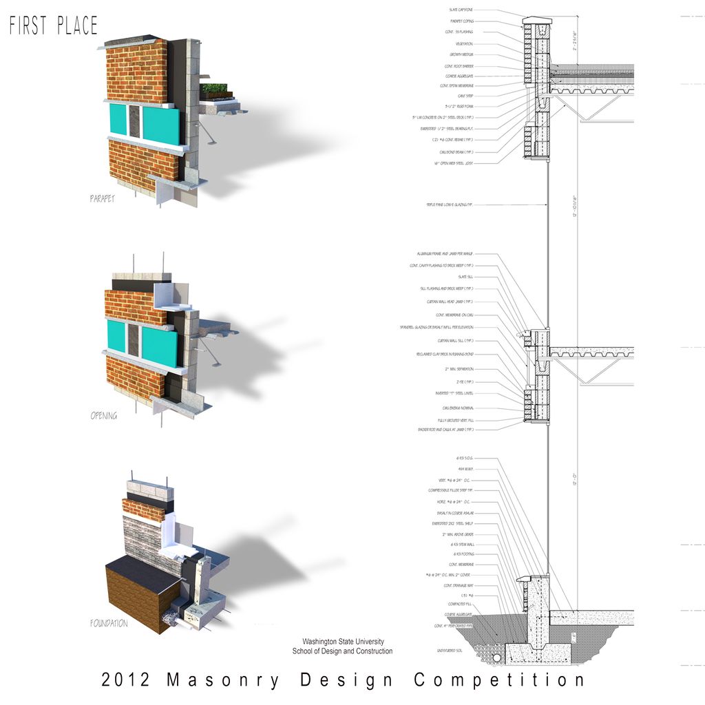 Wall section and 3d-axonometric projections of J. 