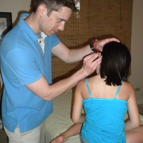 Treating 9-year-old patient. Pediatric acupuncture