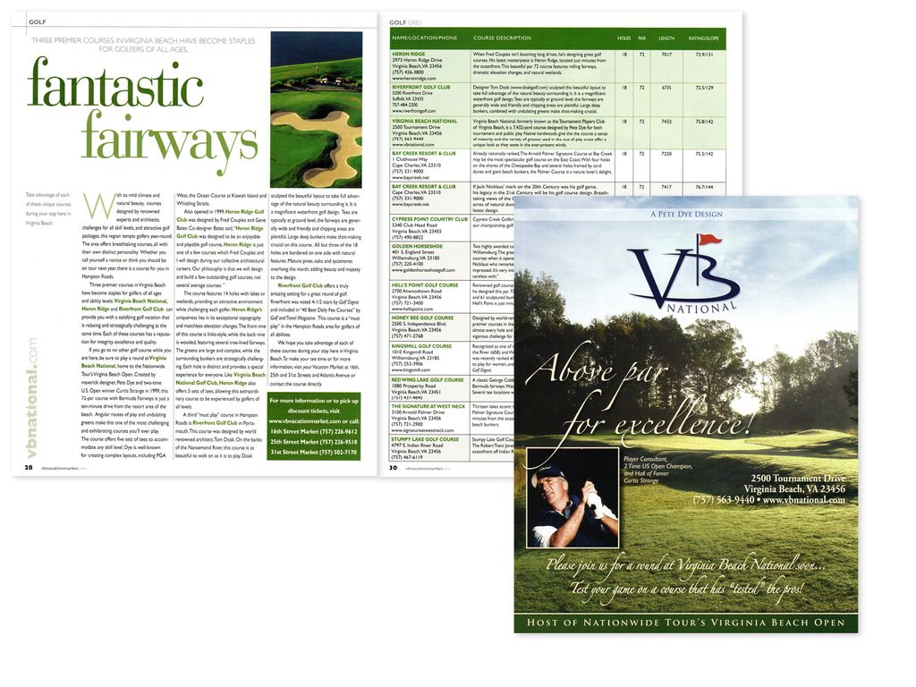 TOURISM
Virginia Beach Golf spread in Ocean magazi