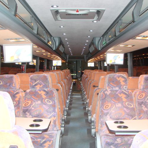 inside 55 passenger charter bus by charter bus r u