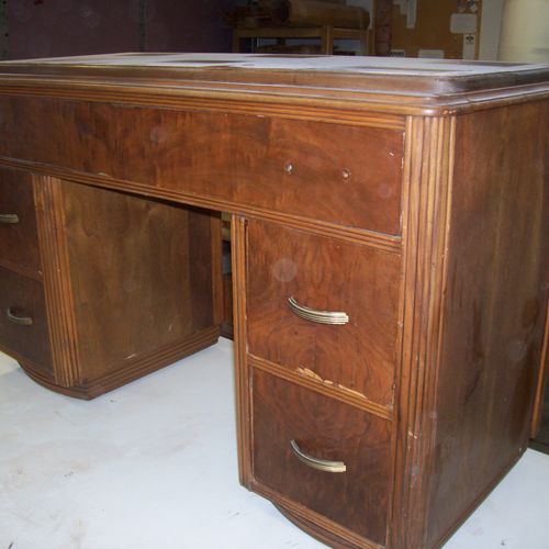 Walnut desk recovered from an old barn before rest