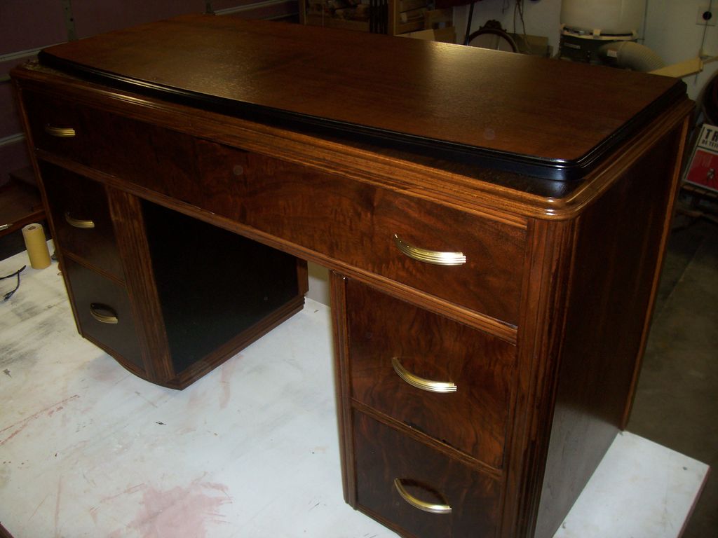 Walnut desk after restoration