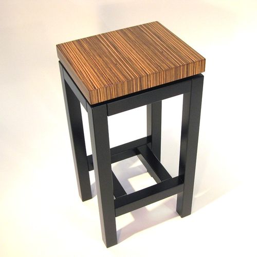Zebrawood bar stool.  Black lacquered legs.