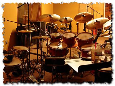 Tracking drums during a session at Elliott Bay Rec