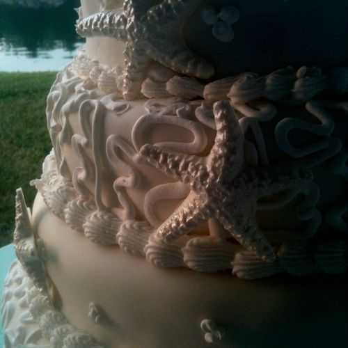 Beach Themed Wedding Cake with Fondant