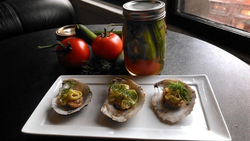 Pickled Oysters with Cucumber and Dill. My picklin