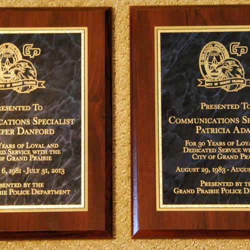 Retirement Plaques for a local Police Department.