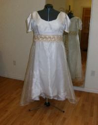 Custom-made wedding dress with tiered organza and 