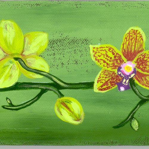 Green orchids, Acrylic Painting on Canvas
