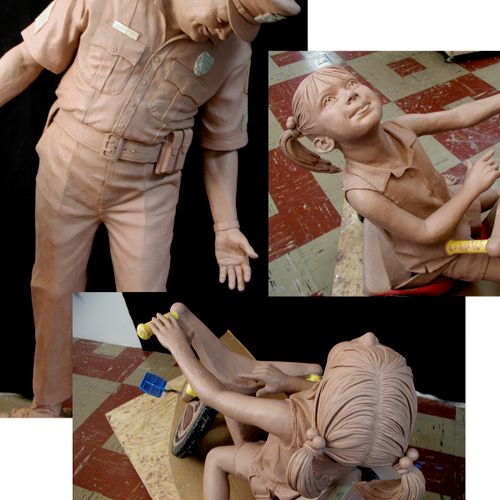Officer Friendly sculpture, life size sculpture in