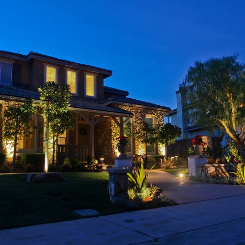 Lighting improves the outdoor spaces.