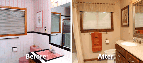 Bathroom remodel before and after.