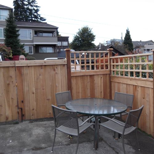 Double gate and framed in 4' fence with custom bui