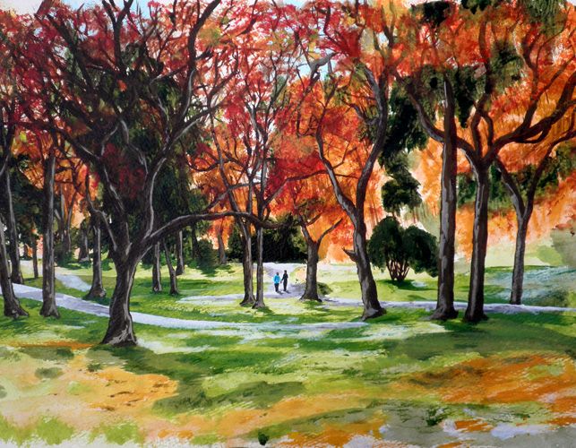 Acrylic painting of Wright Park in Tacoma Washingt