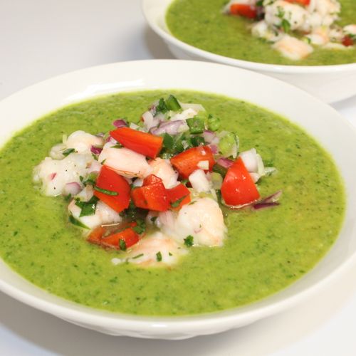 Spring Pea and Mint Soup with Shrimp Ceviche