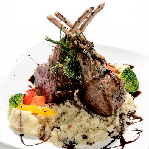 Grilled Lamb Chops over Mushroom Risotto