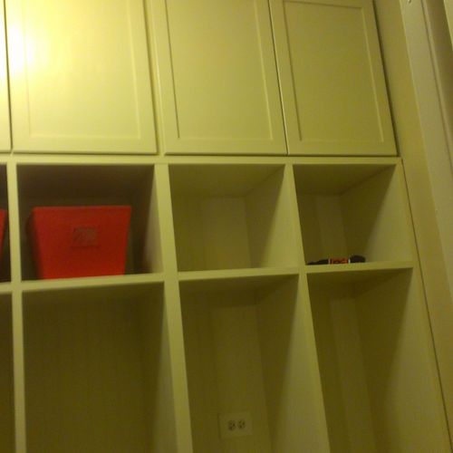 cabinets over the lockers, doors are made from pop