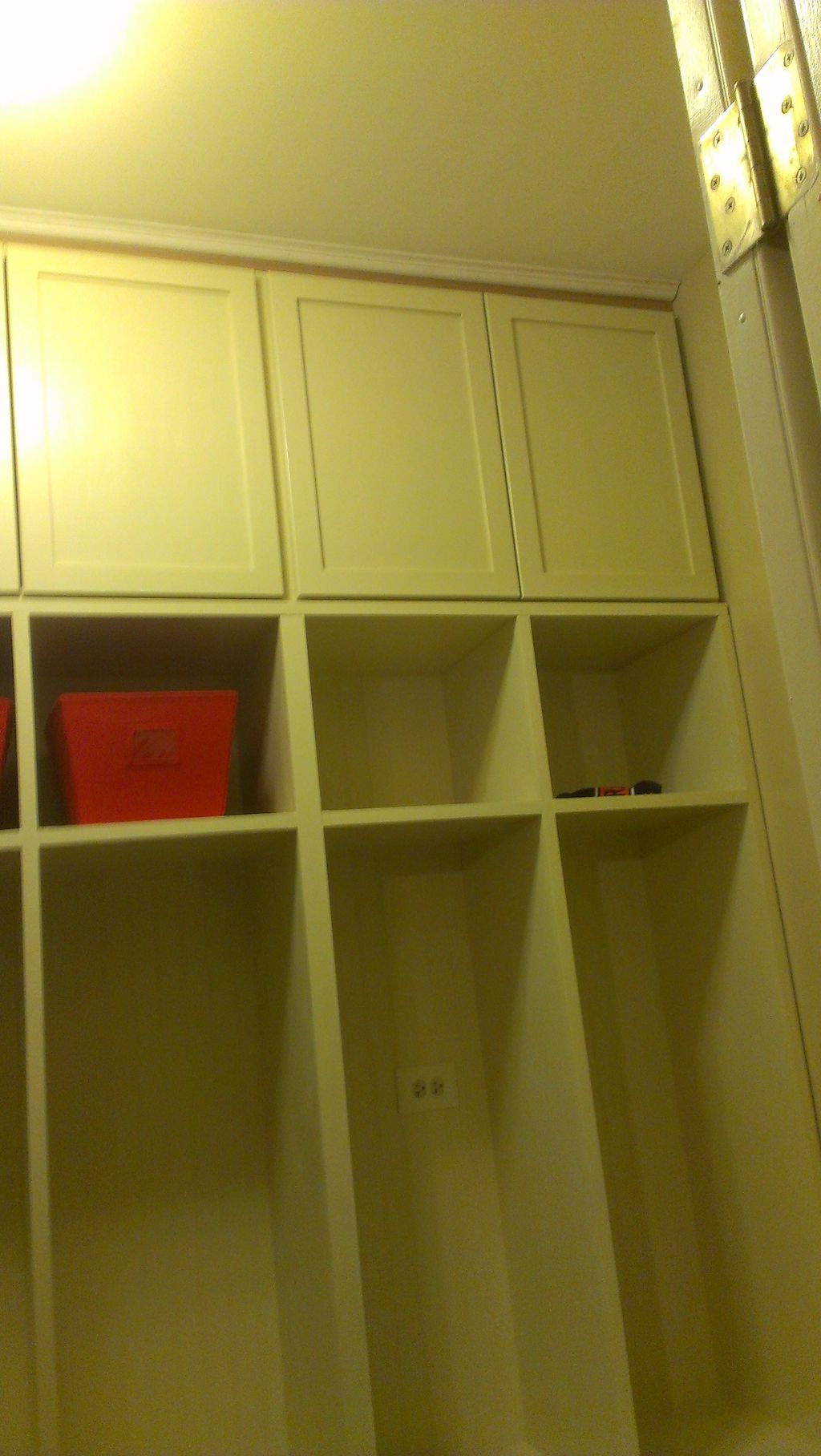 cabinets over the lockers, doors are made from pop