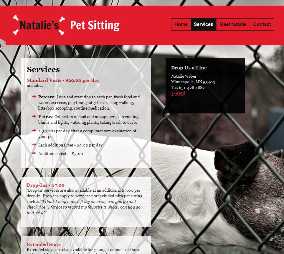 Natalie's Pet Sitting website, more at www.natalie