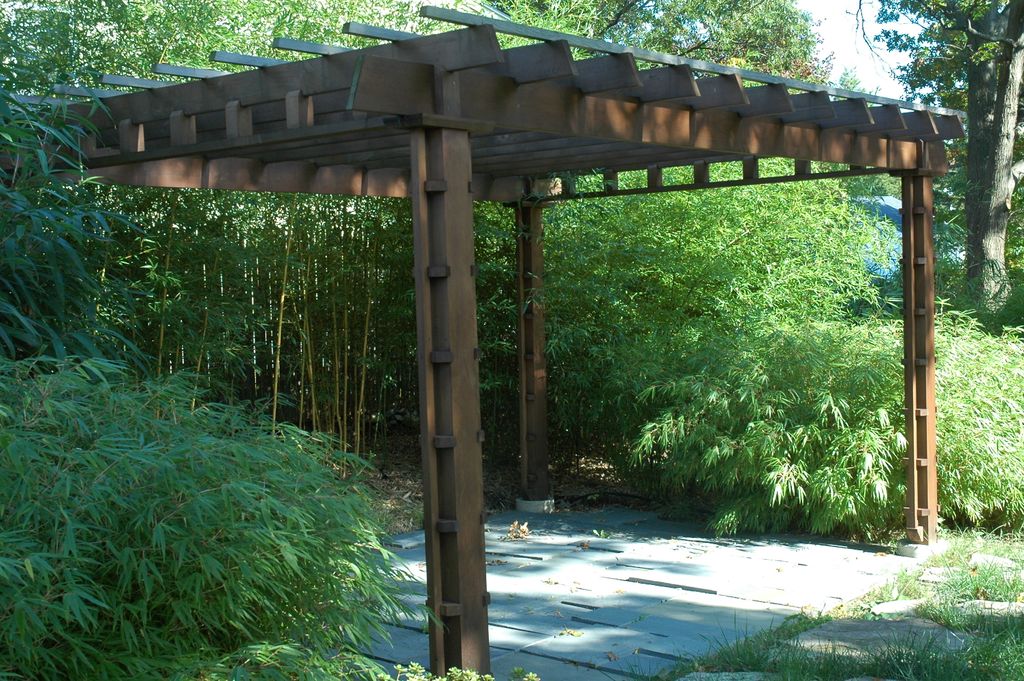 Arlington, MA. Pergola surrounded by a bamboo gard