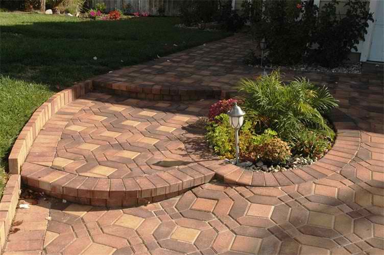 Flower pattern paver entrance and driveway