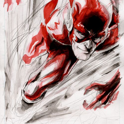 Water color and Pen and Ink painting of The Flash
