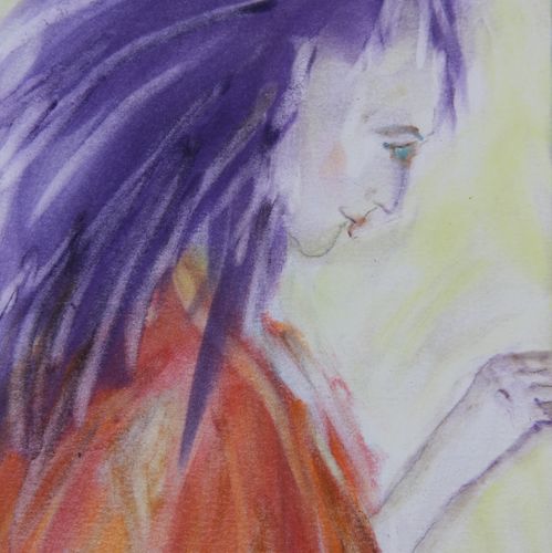 A guardian angel portrait created with pastels.