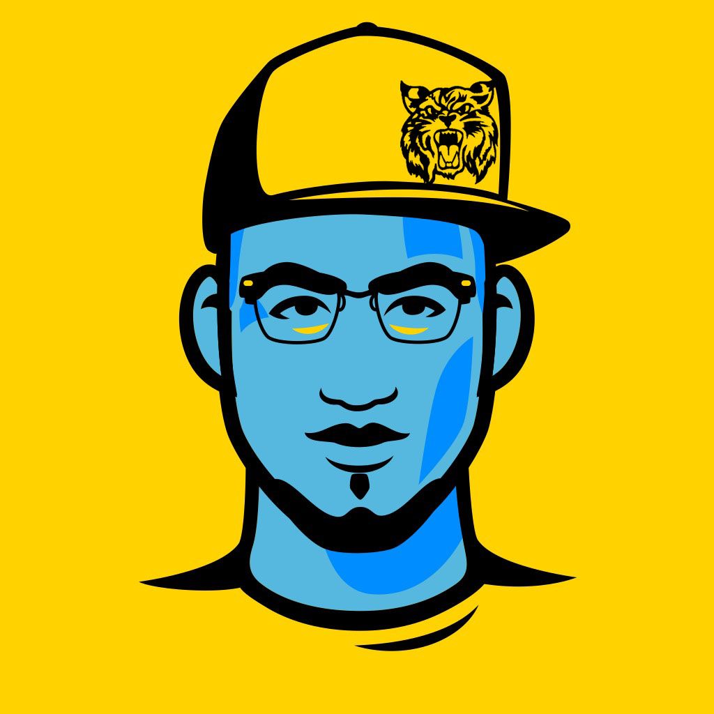 Yellow & Blue DJz Profile Pic w/ Wildcat Hat n' Gl