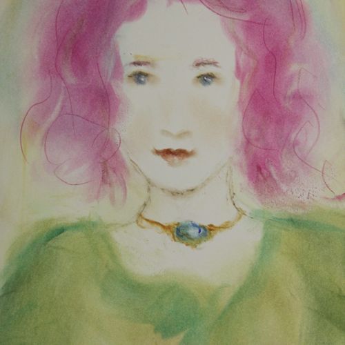 A guardian angel portrait created with pastels.