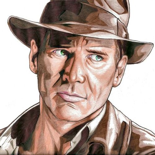 Color graphite drawing of Indiana Jones