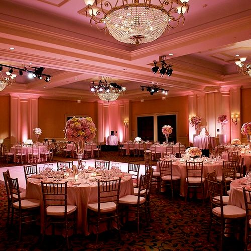 Soft Pink LED Up-Lighting at an event.