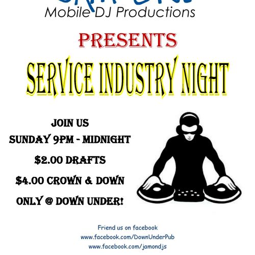 Service industry night, at down under!