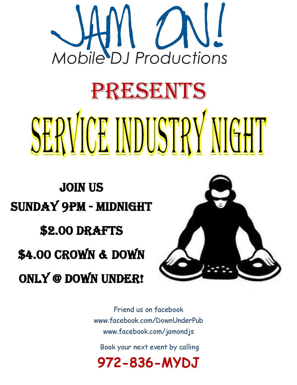 Service industry night, at down under!