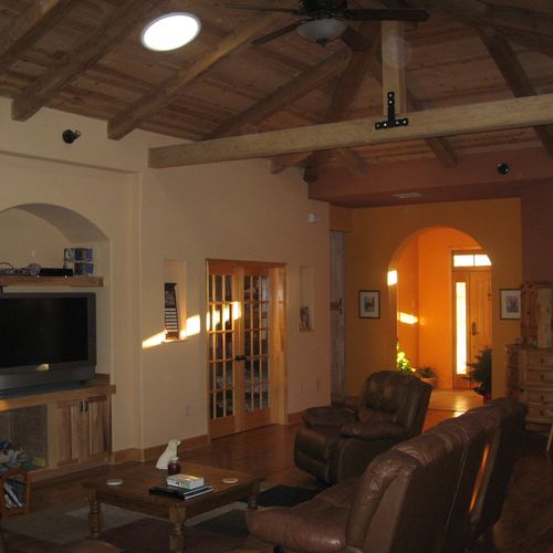 Vaulted, open beam ceiling