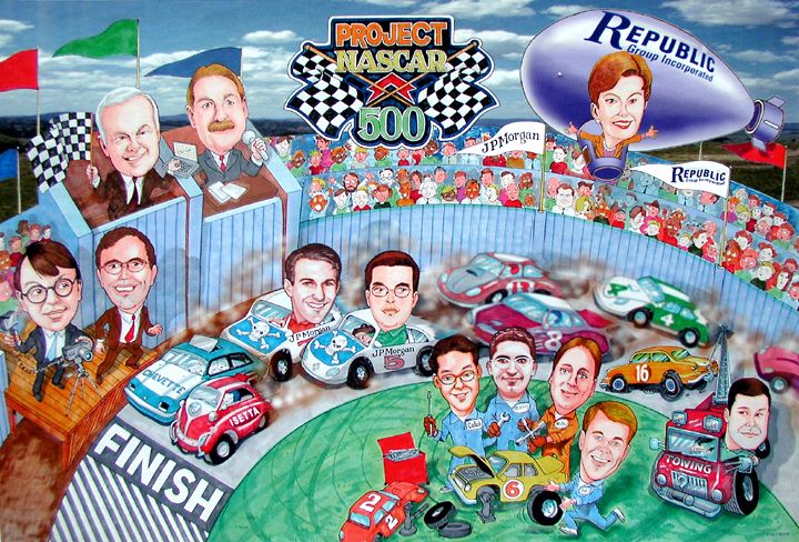 Corporate Group Caricature to Commemorate Deal