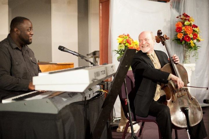 Playing cello at a wedding