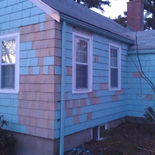 Damaged cedar shingle replacement and rotted windo
