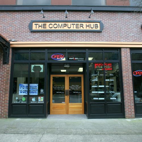 The computer Hub store front located in downtown T