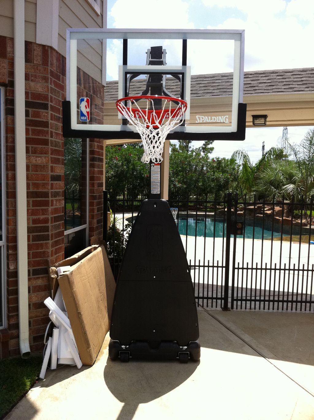 We assemble portable basketball goals on a daily b