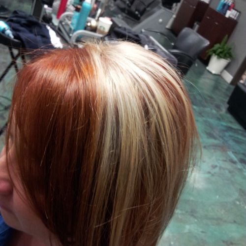 Copper hair with platinum wedge