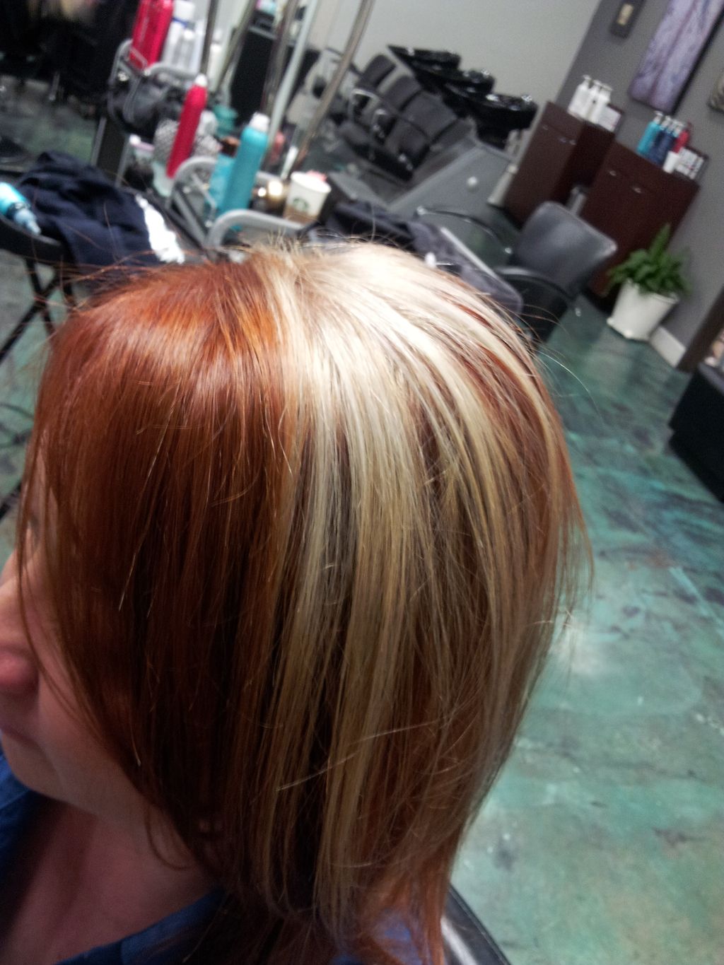 Copper hair with platinum wedge