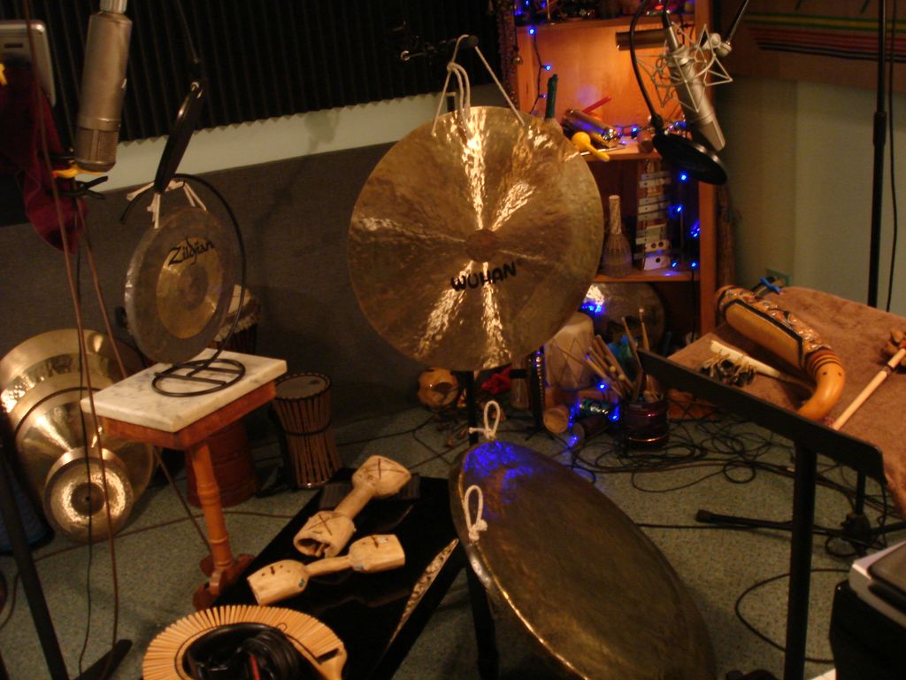 Some of our percussion instruments in our live roo
