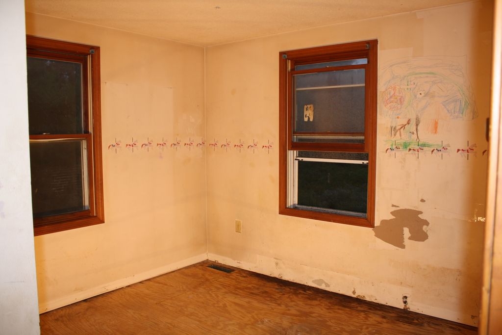 Painting project before pic.  Skim coated peeling 