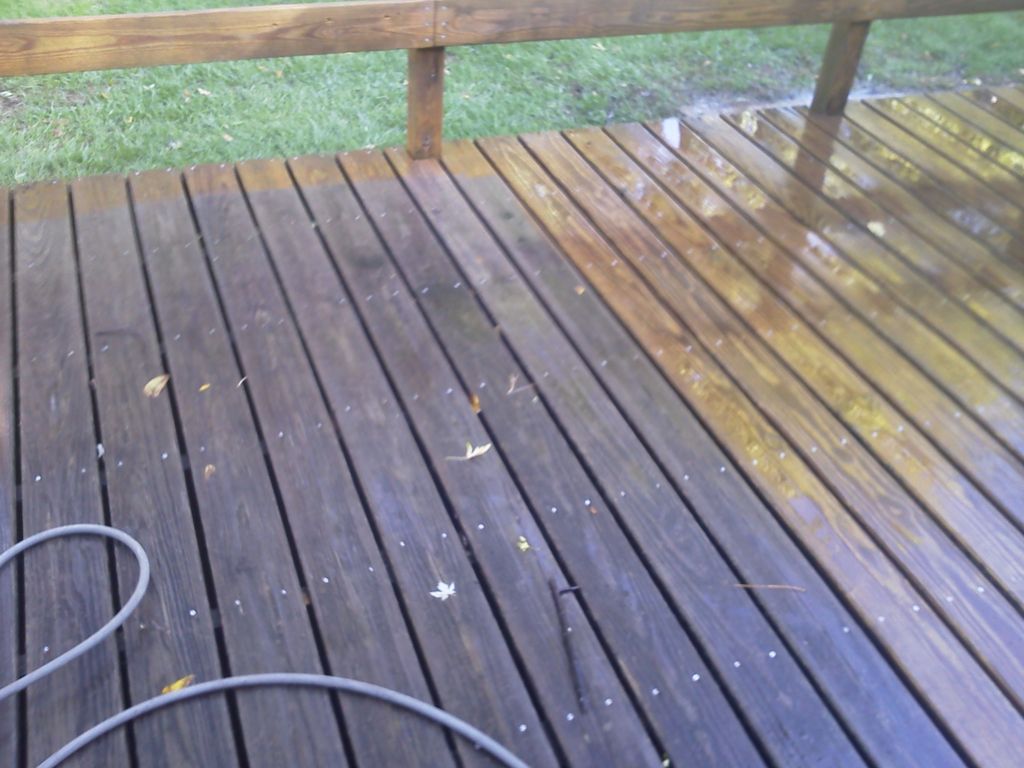 Deck midway through pressure wash