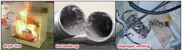 Lint build up inside a dryer vent.