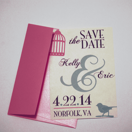 Vintage Birdcage themed Save-the-date for a weddin