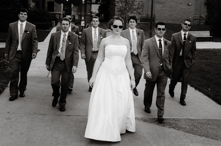 Wendy and the groomsmen in Milwaukee at Marquette 